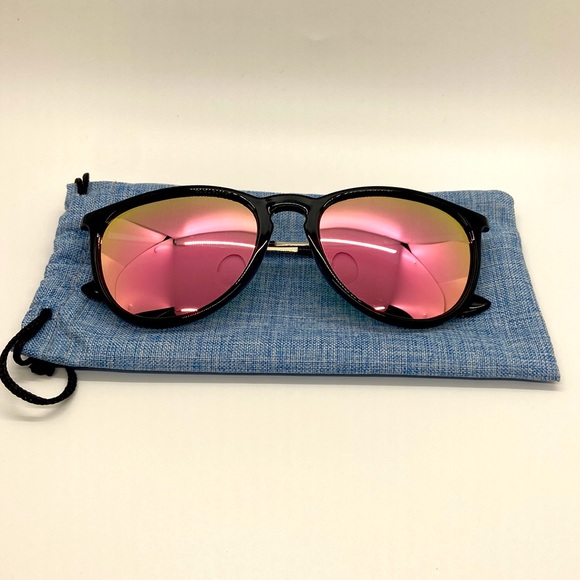 Sunglasses Pink Mirrored Lenses with Black & Silver Tone Frames. Polarized. - Picture 8 of 12